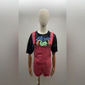 BDG Urban Outfitters Red Paisley Short Overalls Size S Cotton Stretch BohoStyle